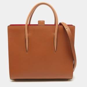 Christian Louboutin Tan/Red Leather and Patent Large Paloma Tote