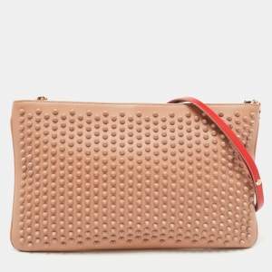 Christian Louboutin Beige Leather Triloubi Spiked Shoulder Bag