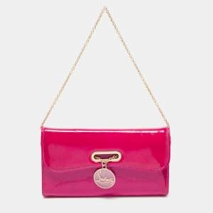 Christian Louboutin Dark Pink Patent Leather Riviera Clutch Bag
