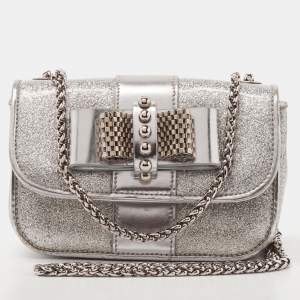 Christian Louboutin Silver Patent and Leather Mini Spiked Sweet Charity Crossbody Bag