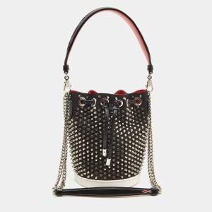 Christian Louboutin Black Satin Studded Marie Jane Bucket Bag