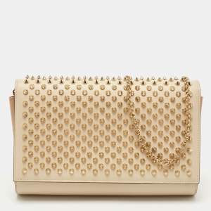Christian Louboutin Beige Leather and Patent Paloma Spiked Chain Clutch