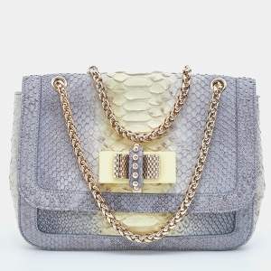 Christian Louboutin Grey/Yellow Python Small Sweet Charity Chain Bag