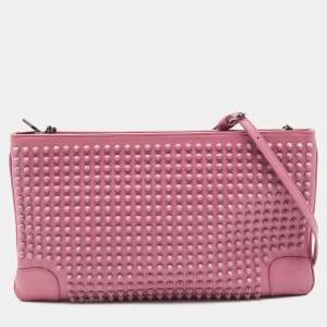 Christian Louboutin Pink Leather Studded Kios Zip Crossbody Bag