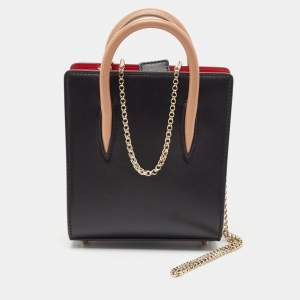 Christian Louboutin Black/Red Leopard Print Patent and Leather Nano Paloma Tote