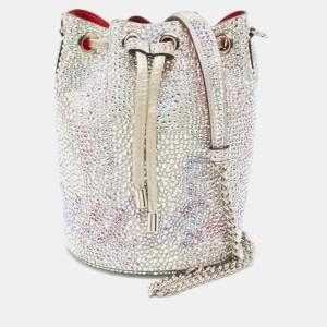 Christian Louboutin Silver Crystal Embellished Leather Marie Jane Bucket Bag