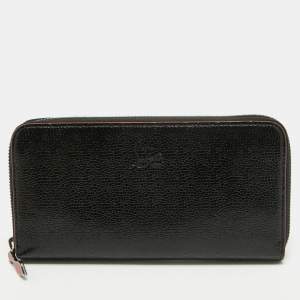 Christian Louboutin Black Crackled Patent Leather Zip Around Continental Wallet
