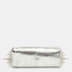 Christian Louboutin Silver Python Marquise Spiked Clutch