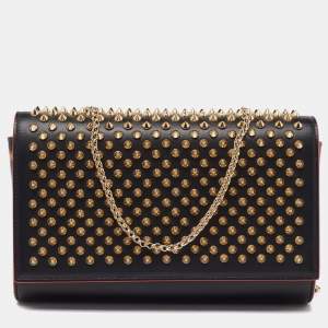 Christian Louboutin Black Leather Paloma Spiked Chain Clutch