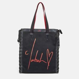 Christian Louboutin Black/Red Canvas Cabalace Tote