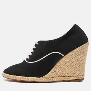 Christian Louboutin Black Canvas Lace Up Espadrille Wedge Sneakers Size 39