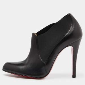 Pre Owned Christian Louboutin Black Leather Ankle Booties Size 39