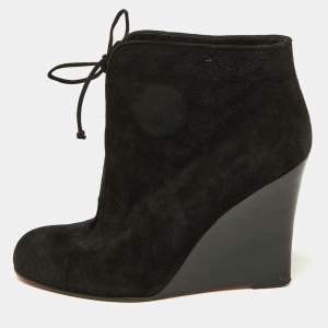 Christian Louboutin Black Suede Lace Up Wedge Booties Size 39