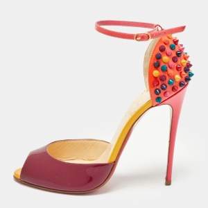 Christian Louboutin Multicolor Patent Leather Pina Spike Sandals Size 37