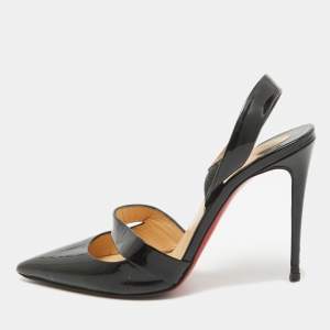 Christian Louboutin Black Patent Leather Actina Slingback Pumps Size 37.5
