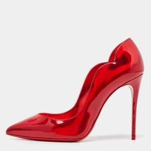 Pre Owned Christian Louboutin Red Patent Hot Chick Pumps Size 36.5