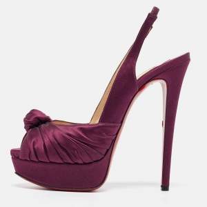 Christian Louboutin Purple Satin Jenny Slingback Pumps Size 38  