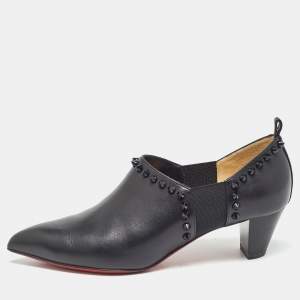 Christian Louboutin Black Leather Vicky Spike Booties Size 37