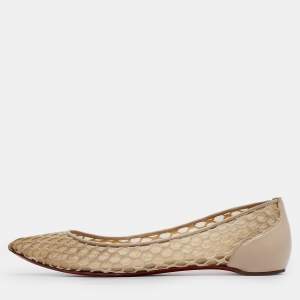 Christian Louboutin Beige Leather and Mesh Pigaresille Ballet Flats Size 38