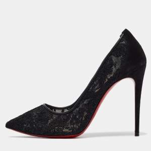 Christian Louboutin Black Mesh and Suede Follies Pumps Size 37