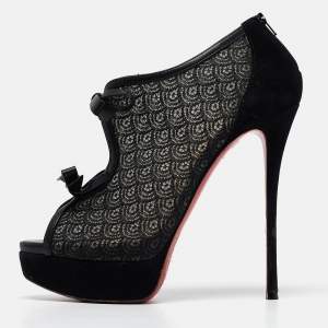 Christian Louboutin Black Lace and Suede Empiralta Booties Size 40