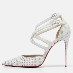 مملوكة مسبقًا Christian Louboutin White Perforated Leather Victororilla Ankle Wrap Pumps Size 40