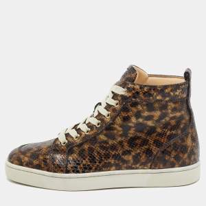 Christian Louboutin Brown Python Louis High Top Sneakers Size 40