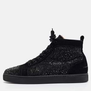 Christian Louboutin Black Suede Louis Strass High Top Sneakers Size 40