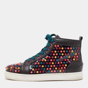 Christian Louboutin Multicolor Leather Louis Spikes High Top Sneakers Size 40