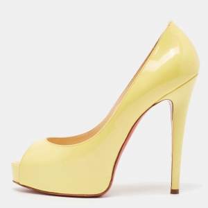 Christian Louboutin Yellow Patent Leather Very Prive Pumps Size 37.5