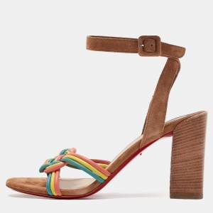 Christian Louboutin Multicolor Woven Leather and Suede Ella Sandals Size 38.5