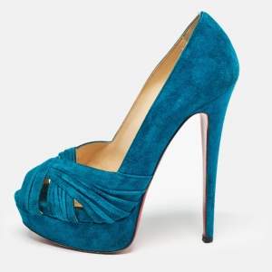 Christian Louboutin Blue Suede Aborina Peep Toe Pumps Size 36