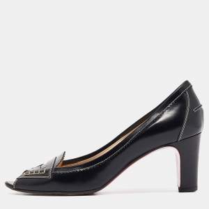 Pre Owned Christian Louboutin Black Leather Peep Toe Pumps Size 38.5
