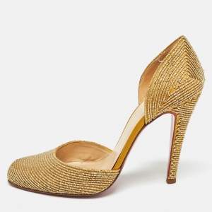 Christian Louboutin Gold Embellished Satin Labyrinth D'orsay Pumps Size 38