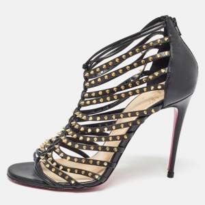 Christian Louboutin Black Leather Millaclou Ankle Strap Sandals Size 38.5
