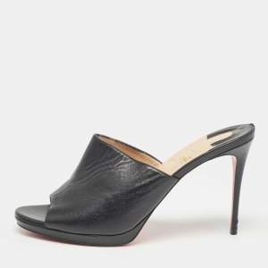 Christian Louboutin Black Leather Pigamule Sandals Size 40