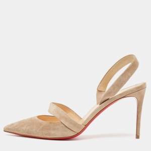 مملوكة مسبقًا Christian Louboutin Beige Suede Actina Slingback Pumps Size 39