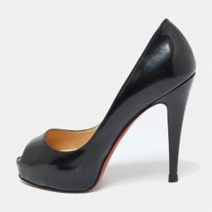 Christian Louboutin Black Patent Leather Lady Peep Toe Pumps 34.5