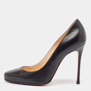 Pre Owned Christian Louboutin Black Leather Simple Pumps Size 38
