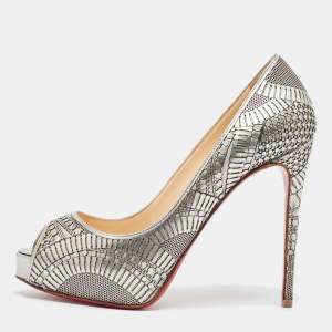 Christian Louboutin Grey Leather Suellena Platform Pumps 36.5