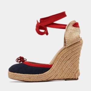 Christian Louboutin Tricolor Canvas Carino Plato Espadrille Wedge Pumps Size 38