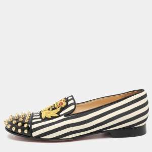 Christian Louboutin Multicolor Patent Leather And Canvas Havanana Spiked Smoking Slippers Size 38