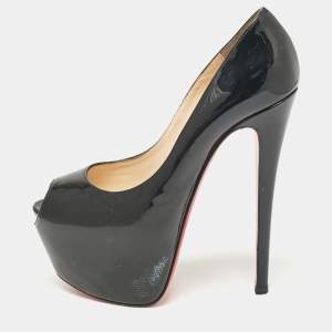 Christian Louboutin Black Patent Leather Highness Platform Pumps Size 37