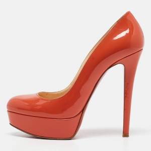 Christian Louboutin Orange Patent New Simple Platform Pumps 37