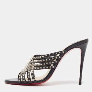 Christian Louboutin Black Leather Martha Spike Sandals Size 38