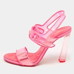 Christian Louboutin Neon Pink Leather and Duniss Ankle Strap Sandals Size 39