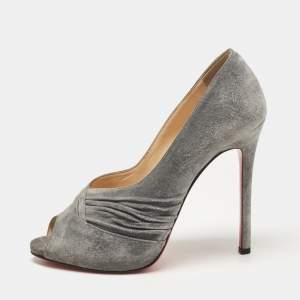 Christian Louboutin Grey Suede Lady Gres Peep Toe Pumps Size 38.5