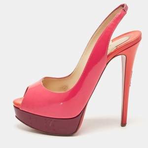 Christian Louboutin Pink Patent Leather Lady Peep Slingback Pumps Size 37