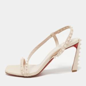 Christian Louboutin Beige Leather Rosa Spike Ankle Strap Sandals 37.5
