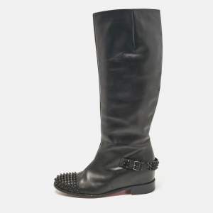 Christian Louboutin Black Leather Egoutina Knee Length Boots Size 40